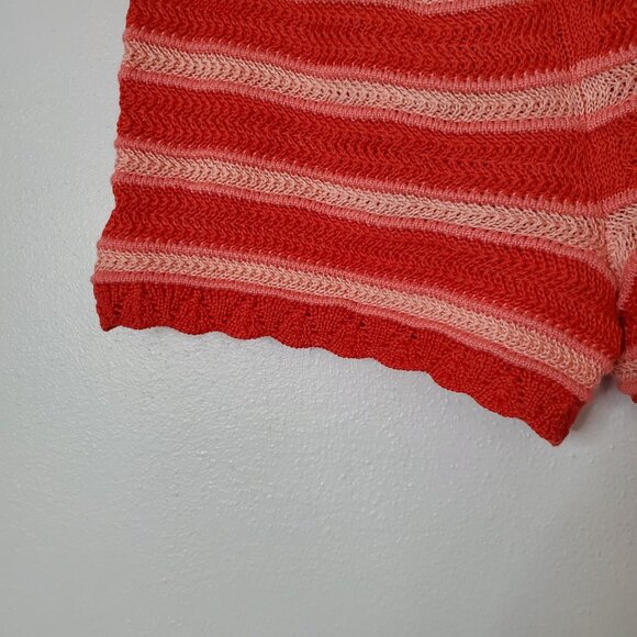 Madden NYC Shorts Women's Knit Pull On Waist Coral Knit Crochet Trim Tie Waist - Picture 6 of 10